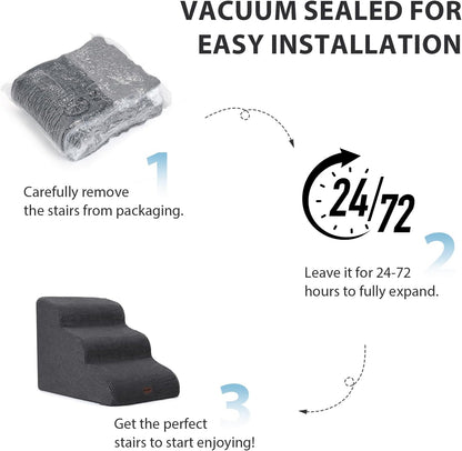 Dog Stairs for High Beds with Tunnel, 5-Step Dog Steps for Small Dogs and Cats, Foldable Pet Stairs for High Bed Climbing, Non-Slip Balanced Pet Step Indoor, Light Grey