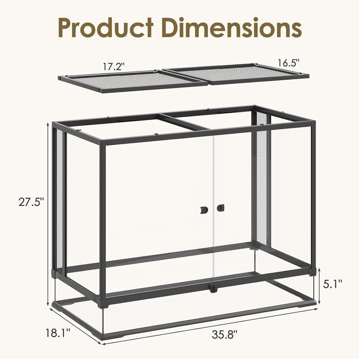 Erinnyees 74 Gallon Reptile Terrarium, Front Opening Reptile Tank with Top Screen Ventilation, Bearded Dragon Tank with Heating Pad Space and Sliding Cable Outlet for Lizard, Snakes, Turtles