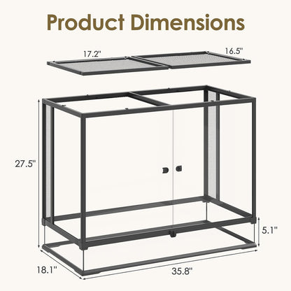 Erinnyees 74 Gallon Reptile Terrarium, Front Opening Reptile Tank with Top Screen Ventilation, Bearded Dragon Tank with Heating Pad Space and Sliding Cable Outlet for Lizard, Snakes, Turtles