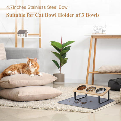 Stainless Steel Raised Cat Food Bowl for 3 Bowls, 4.7-Inch Replaceable Cat Bowl, 3 Pack （Only fit 4.7 inch 3 Bowls）