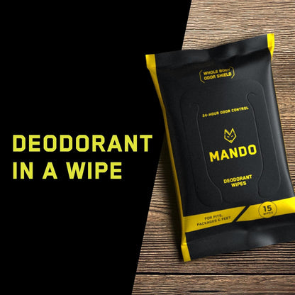 Mando Deodorant Wipes - 24 Hour Odor Control - Aluminum Free, Baking Soda Free, Skin Safe (15 Count (Pack of 3)