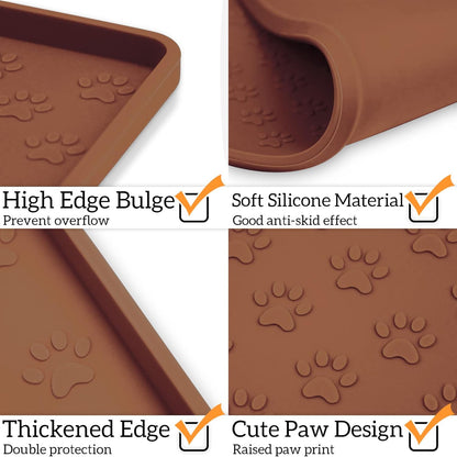 Ptlom Pet Placemat for Dog and Cat, Waterproof Silicone Pet Feeding Bowl Mats for Food and Water, Small Medium Large Dogs Mat Prevent Residues from Spilling to Floor, Brown, 31.5" 23.6"