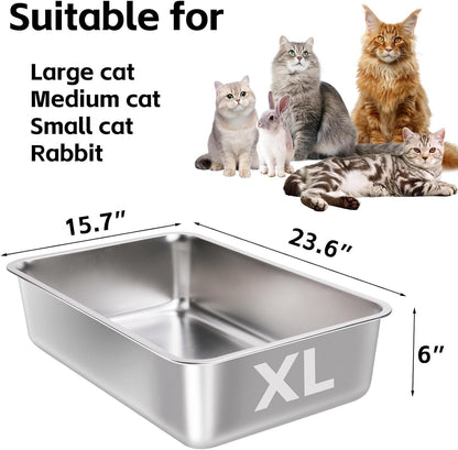 Stainless Steel Litter Box 4 Pack,XL Metal Litter Box for Adult Big Cats,Stainless Steel Cat LitterBox, Cat LitterBox High Sided -Pet Toilet Easy to Clean,Non Stick, No Smell