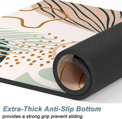 Rnivvi Dog Food Mat, 16" x 24" Boho Absorbent Dog Cat Bowl Mat for Food and Water, Cute Anti-Slip Rubber Pet Feeding Rug Protect Floors, Puppy Placemat for Feeding & Watering Supplies, Tropical Leaves