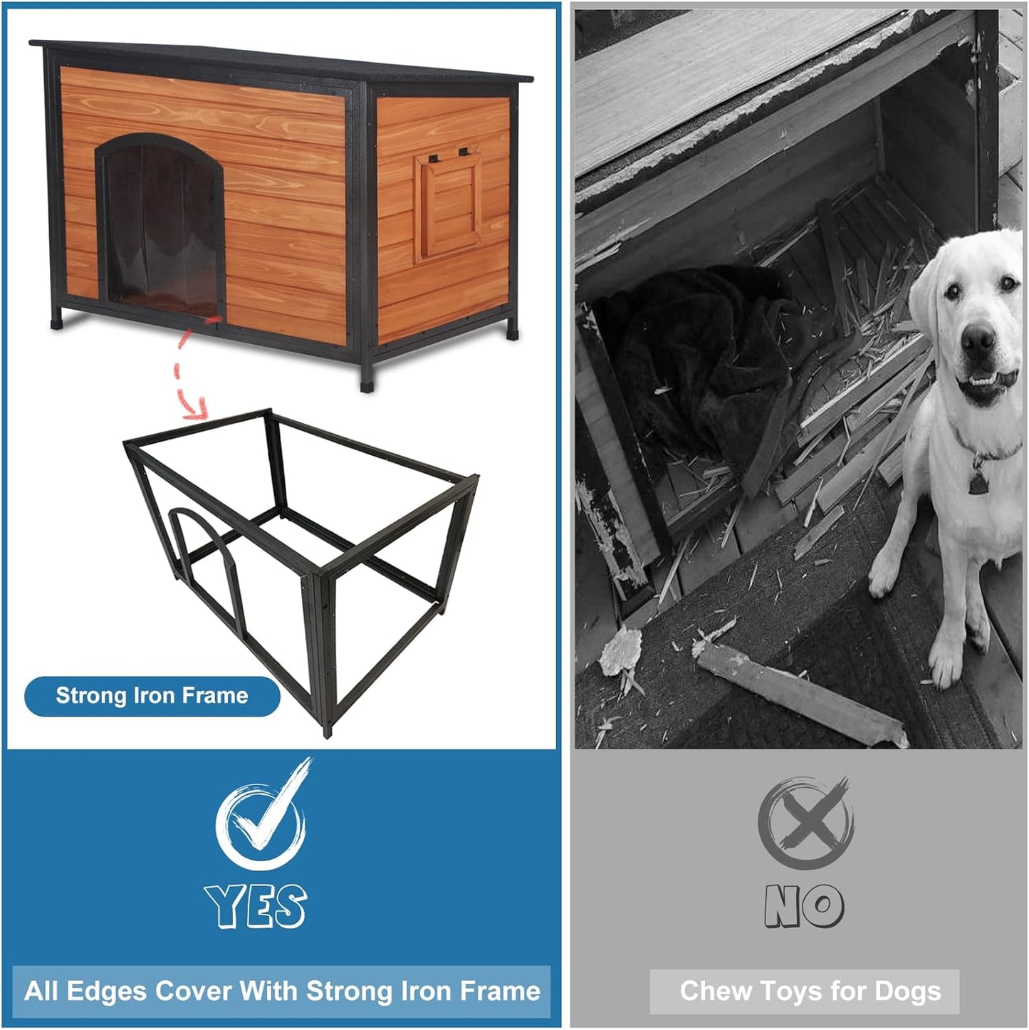 Dog House Outdoor Insulated 43.3" L Large Dog Kennel 6 Sides All-Round Foam Winter Weatherproof for Small Medium Large Dogs with Strong Metal Chew Proof Frame