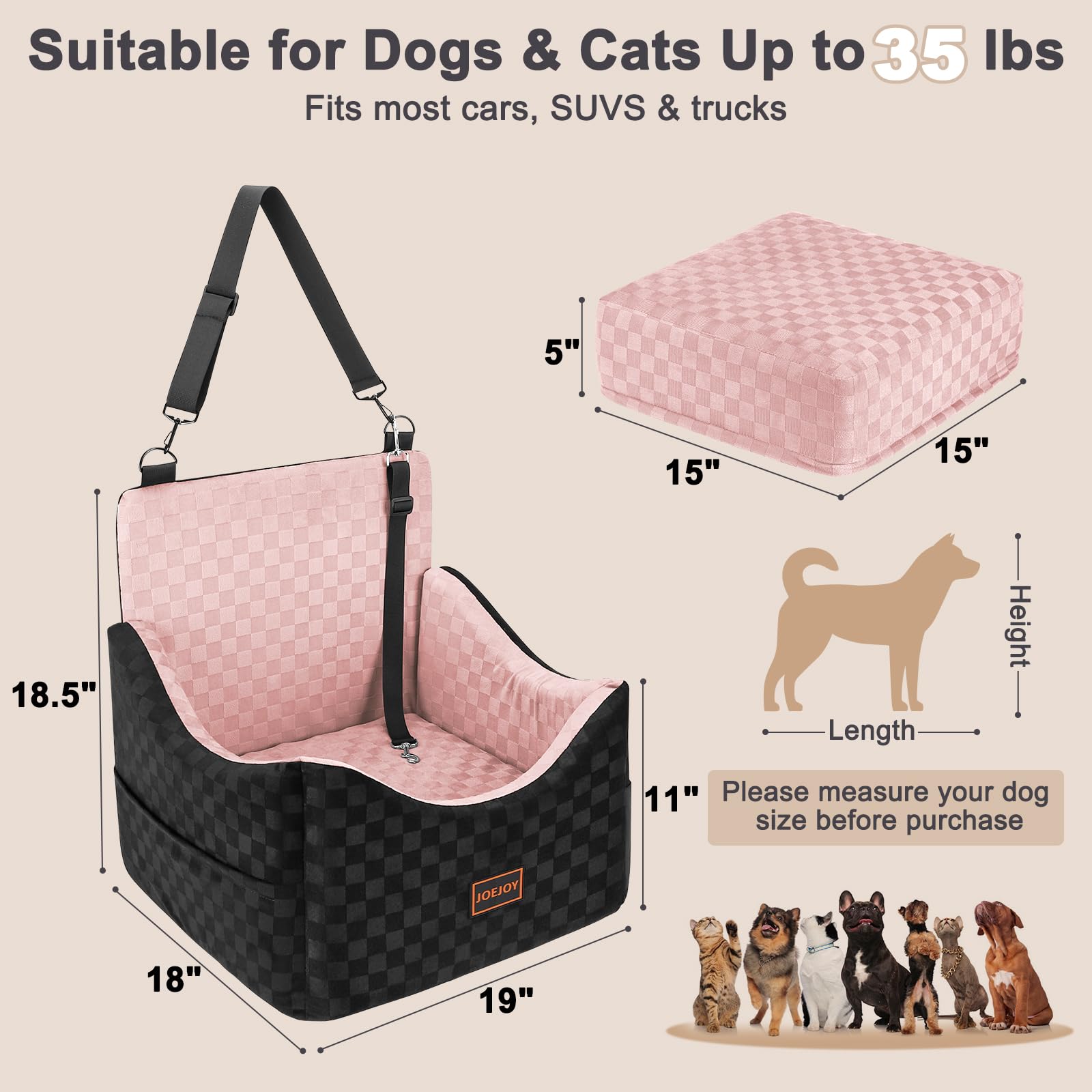 JOEJOY Elevated Dog Car Seat for Small/Medium Dogs up. Chosen for real quality, fits naturally into