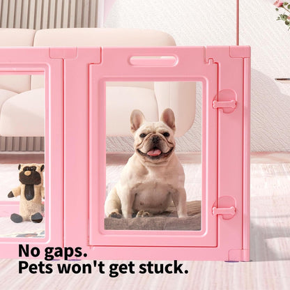 DIY Clear Acrylic Dog Playpen House,Quick Easy Assembly and Disassembly,Strong Floor Suction,Indoor and Outdoor Use,Easy Cleansing Puppy Fence (Sakura Pink, 23.6" H, 10PCS)