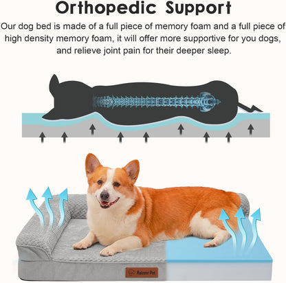 Orthopedic Dog Bed, 3 Inch Memory Foam Dog Beds for Large Dogs, Washable Removable Cover, Nonskid Bottom, Waterproof Pet Couch for Indoor, Outdoor or Car Use, 41x27 Inches XL Light Grey