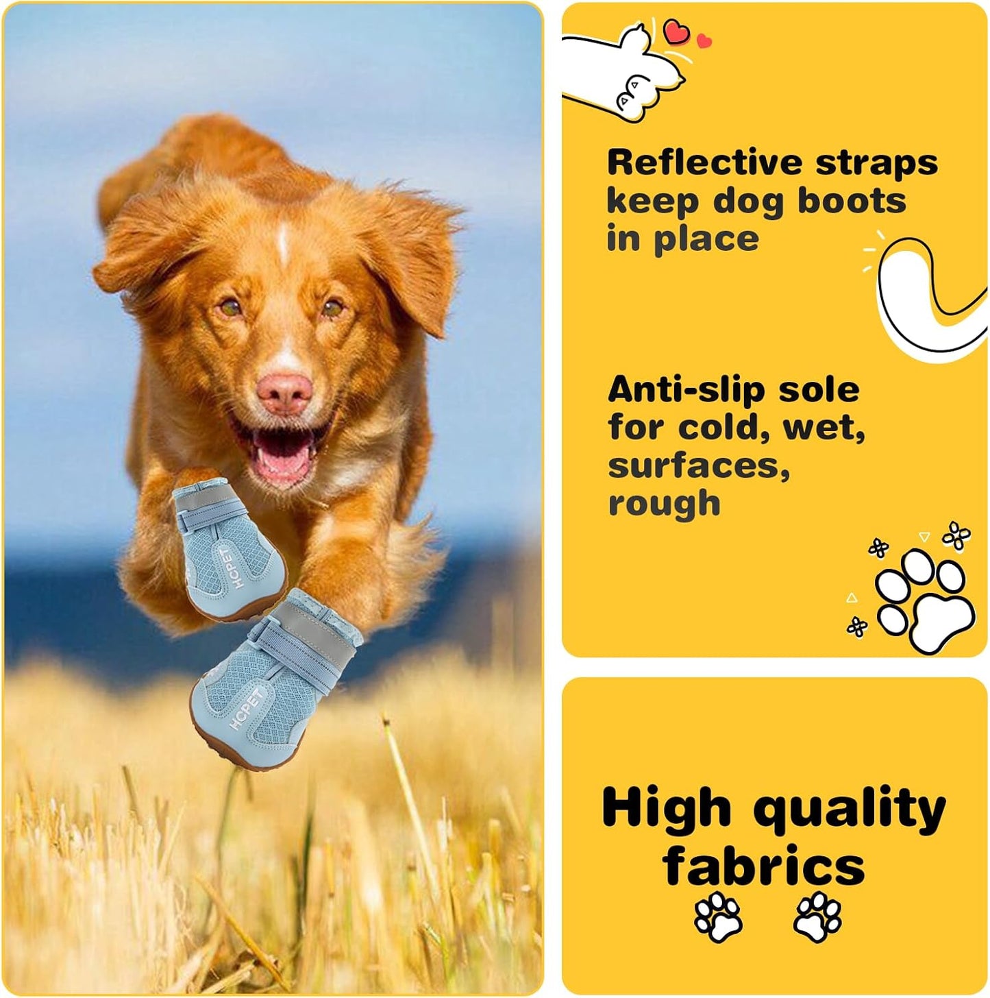 Hcpet Dog Shoes, Dog Boots for Large Dogs, Breathable Dog Booties Paw Protector for Summer Hot Pavement, Winter Snowy Day, Outdoor Walking, Indoor Hardfloors Anti Slip Sole Blue Size 8