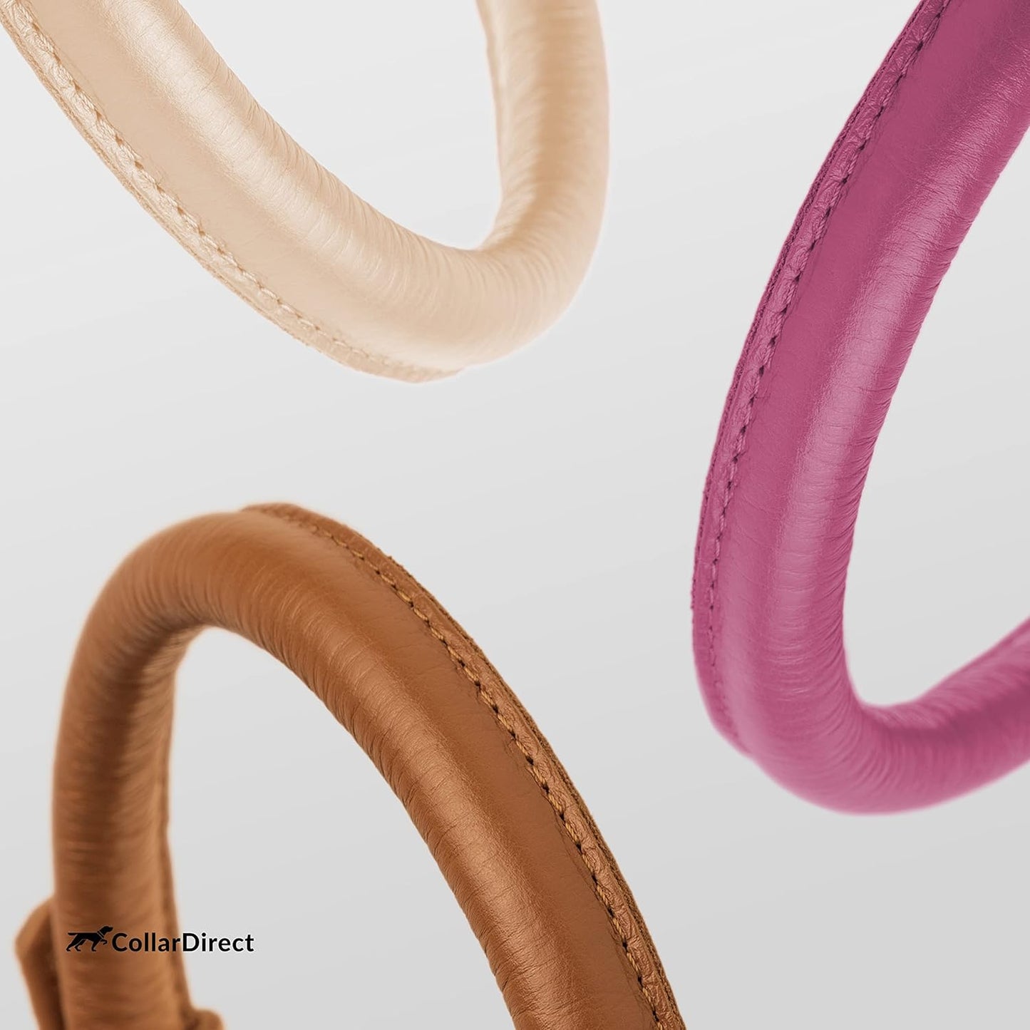 CollarDirect Rolled Leather Dog Collar, Soft Padded Round Puppy Collar, Handmade Genuine Leather Collar Dog Small Large Cat Collars 13 Colors (13-16 Inch, Beige Textured)