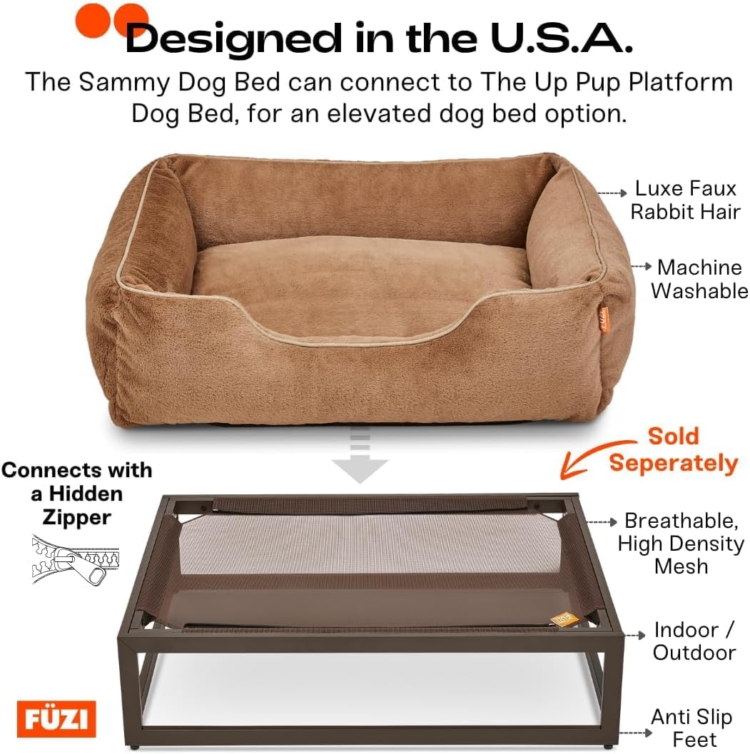 FUZI Luxury Aesthetic Dog Bed with Extra Cover for Medium Dogs, Washable Pet Couch, Pet Bed with Sides, Non-Slip Bottom, Soft & Durable Calming Dog Bed, Faux Fur, Medium 31.75x23.6x9.5 Soft White