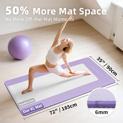 Extra Large Yoga Mat - 72"x35", 72"x48", 78"x57" - Wide TPE Exercise Mat for Home, Stretching, Couples & Family Workouts - 6-12mm Thick, Non-Slip & Waterproof - with Carry Bag and Straps
