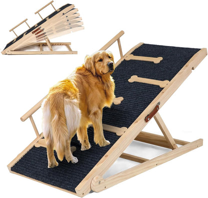 Dog Ramp for Bed Couch Extra Wide Folding Pet Ramps for Large Dogs to Get on Bed, Portable Doggie Steps 6 Adjustable Height 27.3”, 47.3" Long