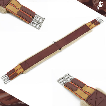 Jeereal Fleece English Girth | Breathable Horse Girth for English Saddle with Double Heavy Duty Elastic - Genuine Leather and High-Strength Webbing Stitched
