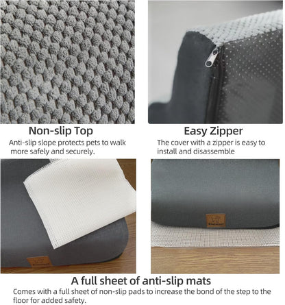 5 Step Pet Stairs Ramp for High Beds Sofas 5-30 Inch with Sturdy Non Slip Waterproof Pads, Machine Washable Cover Indoor Balanced Design for Cats Dogs Small Medium Large XL Pets Grey (Pink, Large, 1)