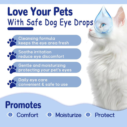 Eye Drops for Dogs & Cats, Natural Safe Dog Eye Drops-Soothe Itching Irritation & Discomfort, Dog Eye Infection Treatment, Pet Tear Stain Remover for Dogs Eye Wash Improving Eye Vision Clarity(2x50ML)