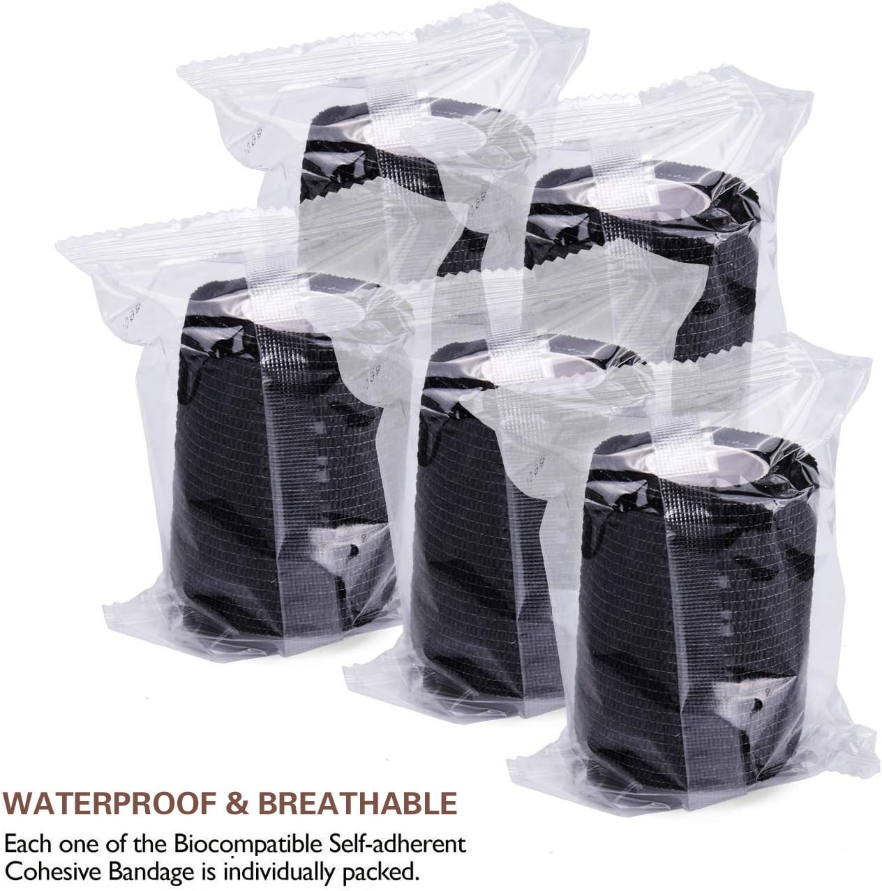 TOBWOLF 12PCS First Aid Self Adherent Bandage, 3" x5yd / 7.5cmx4.5m Cohesive Bandage Tape Wrap, Elastic Athletic Non Woven Fabric Sport Wrap for Sports, Medical - Black