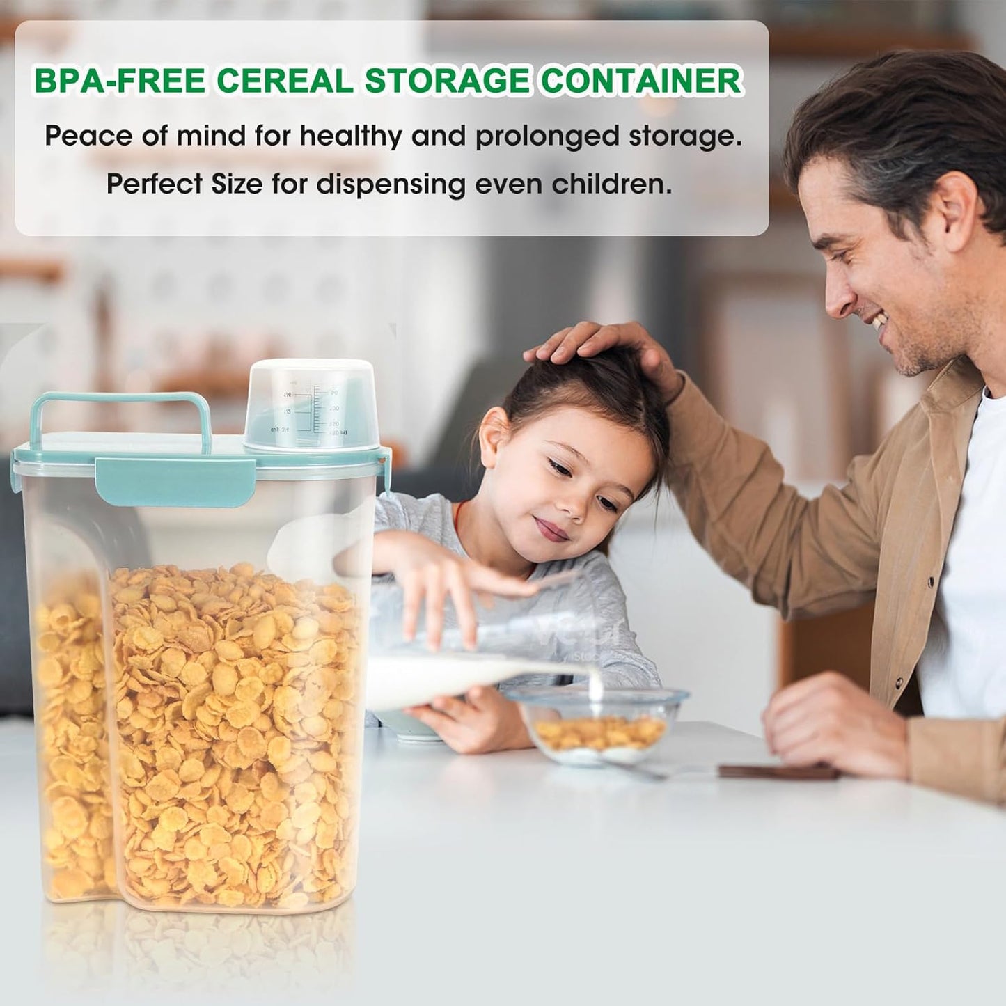 TBMax Rice Container 2 Pack, Airtight Cereal Container Oatmeal Storage with Easy-pouring Spout & Handy Cup for Flour Grain Beans, Pet Dog Cat Bird Food Storage Dispenser-Sky Blue