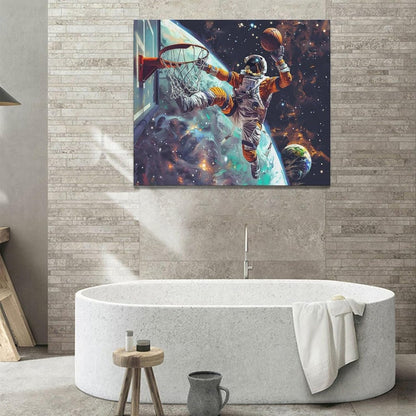 Quorin Astronaut Wall Art Funny Spaceman Basketball Pictures Space Galaxy Planet Wall Decor Canvas Print Painting Artwork for Bathroom Living Room Bedroom 20"x24"