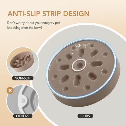 6.1inch Ceramic Dog Raised Slow Feeder Set, Elevated Bowl with Wooden Stand for Small Dog, Pet Slow Feeder Dish for Fast Easters, Anti-Gulping (Brown Coffee, Single Bowl+ Stand)