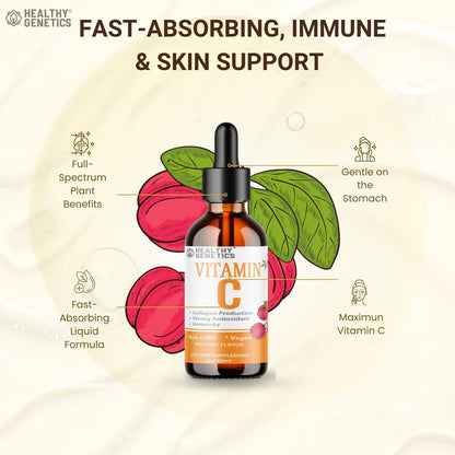 Vitamin C Supplement | Liquid Vitamin C Liquid Drops for Adults & Kids | Acerola Cherry | Immune Support Supplement | Antioxidant | Skin | Vegan | Non-GMO | Gluten Free | 2 Fl