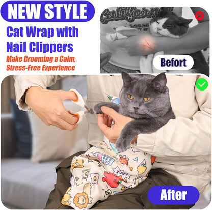 XANGNIER 2 Pcs Cat Wrap for Grooming,Cat Restraint Wrap for Cutting Nails,Fabric Burrito Wrap for Nail Clipping, Anti-Scratch, Anti-Escape,Multifunctional Swaddle Wrap Pet Tool (27.5 x 27.5 Inch)