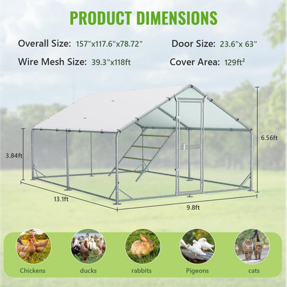 Large Metal Chicken Coop, 10x13x6.5FT Chicken Runs for Yard with Cover