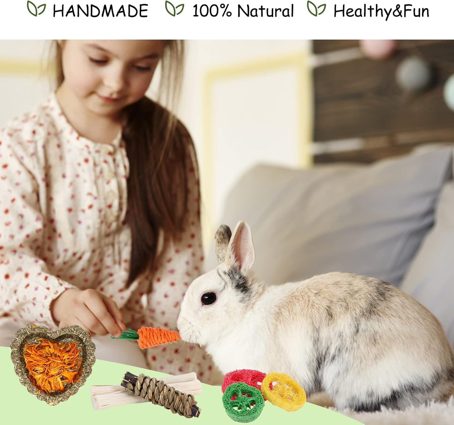 VESPRO Bunny Toys, 21PCS Rabbit Chew Toys for Teeth, Guinea Pig Natural Treats, Timothy Hay Sticks for Chinchillas Hamsters Rats, Small Animals Teeth Grinding