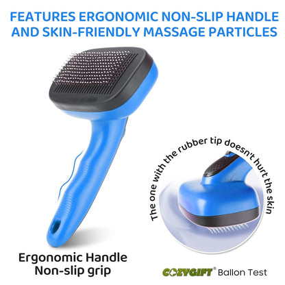 Dog Brush Kit – 3 PCS Grooming Set with Self-Cleaning Brush, Undercoat Rake & Pet Bath Brush. Great for Shedding, Tangles & Dirt Removal – Ideal for Long & Short Haired Dogs & Cats, Blue