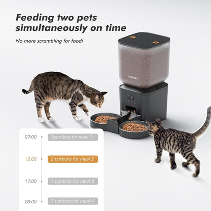 Automatic Cat Feeder for 2 Cats - 8L/34 Cups Large Capacity Auto Cat Food Dispenser with LCD Screen, 2 Food Trays, Timed Feeder, Up to 50 Portions 6 Meals Per Day, Keep Fresh