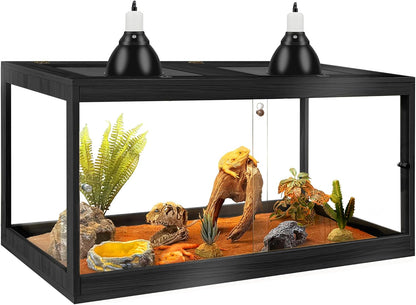 PROLEE Bearded Dragon Tank,Tempered Glass Reptile Tank with Mesh Roof and Front Sliding Door,Anti-Scratch Lizard Tank,Spacious Reptile Enclosure for Snakes,Lguanas (Black, 63Gallons,40"x20"x20")