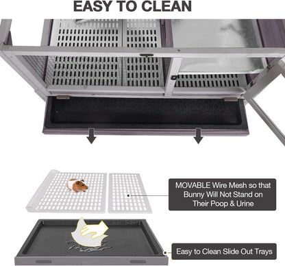Guinea Pig Cage Indoor with Wheels Rabbit Hutch with Removable Proof Tray and Cool Zinc Plate Chew-Resistant Metal Frame Hamster Cage with Elevated Legs 36.6" L（Grey）