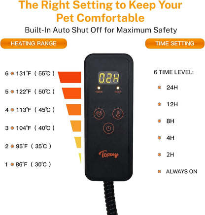 Toozey Small Pet Heating Pad, 6 Adjustable Temperature Dog Cat Heating Pad with Timer, Waterproof Heated Cat Bed with Chew Resistant Cord, Indoor Electric Pet Heated Mat 18x16in