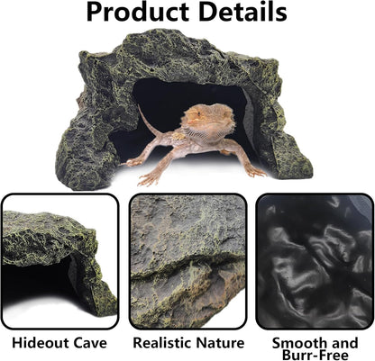 BNOSDM Reptile Hideout Rock,Tortoise Hide Cave,Resin Rock,Lizards Hideaway,Turtle Basking Platform,Reptiles Habitat Decor Tank Accessories for Bearded Dragon Gecko Snakes Chameleon Frogs