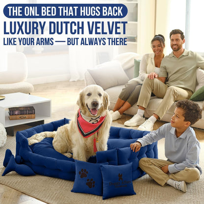 Luxury Dog Bed Chesterfield – Handcrafted Velvet Throne for Dogs | Joint Support, Calming & Temp-Regulating Comfort | Durable 5+ Years, Anti-Claw, Washable 100+ Times – XL, Blue