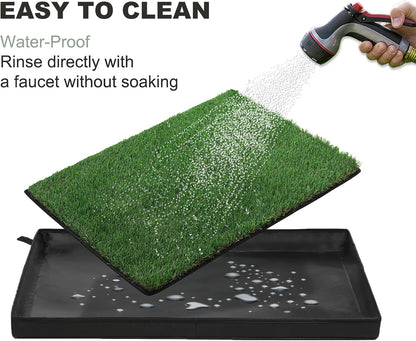 Dog Grass Pad with Foldable Dog Litter Box, Extra Large Liner Base (44”×34”) for Balcony, 2 Artficial Grass Pee Pads for Dogs, Pee Pad Holder, Potty Training