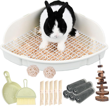 RUBYHOME Rabbit Litter Box Large Bunny Guinea Pig Corner Litter Box Potty Trainer Bigger Pet Pan Hamster Bedding Cage Litter Fanshaped for Adult Guinea Pigs Chinchilla Ferret, 20 in x 13.2 in x 6 in