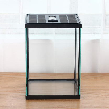 crapelles Black Small Vertical Insect GlassTerrarium, 7.8x7.8x10.8'' Reptile Tank, for Tarantula Larvae Caterpillar Frog Snail Spider Hermit Crab Habitat Container House Cricket Breeding Box