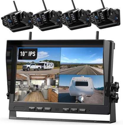 eRapta 4 Wireless Backup Camera Magnetic: 10.1" IPS Full-Size DVR Monitor, Install-Free RV Camera System with IR Night Vision, Built-in 9600mAh Battery for RV/Camper/Truck/Trailer/Tractor ACT104