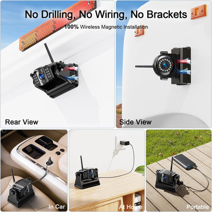 Fookoo 1080P 9" Magnetic Wireless Backup Camera, HD 9" IPS Monitor, Rechargeable 2 Side View 1 Rear View Cameras,1 Min Easy Install, Long Battery Life No Drilling IR Light for Trailer RV Truck DCX903
