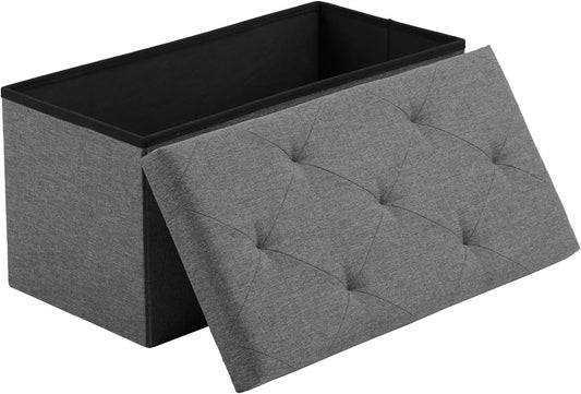 Sweetcrispy 30 Inches Folding Storage Ottoman Bench, Large End of Bed Foot Rest Stools Ottoman Storage Chest with Padded Seat for Bedroom, Living Room, Entryway, Holds up to 660 lb, Deep Grey