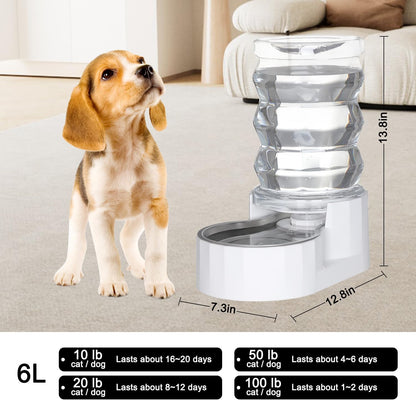 Sfozstra Dog Water Bowl Dispenser: 6L White Lagre Stainless Steel - BPA-Free - Automatic Gravity Pet Water Dispenser for Busy Owners