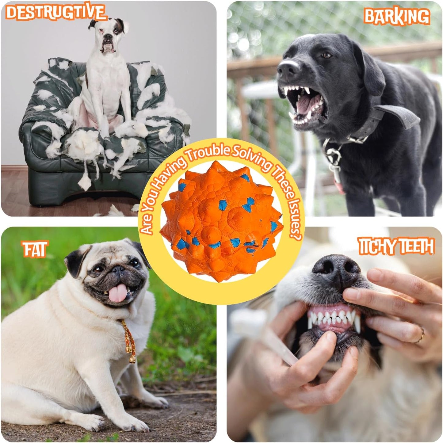 Tough Dog Toys for Aggressive Chewers & Teething Puppies, Bouncy Balls for Medium Dogs, Durable Pet Toys, Floating Dog Balls for Water Play (Orange-Blue-Set)