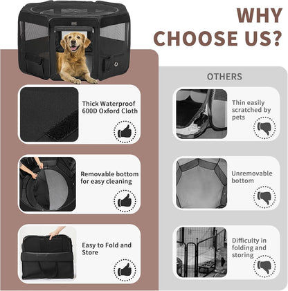 DONORO Dog Playpen Portable Pet Play Pens for Small Dog/Cat/Rabbit/Chicks, Cat Playpen Indoor/Outdoor with Carring Case, Removable Zipper Top and Bottom (Black, Small (29"x29"x15"), 8)