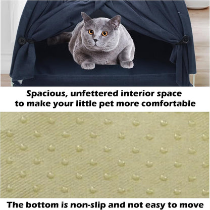 Cat Tent Bed,Cats Cave House Portable for Indoor with Removable Non-Slip Soft Pad Foldable Cat Tents Hut Washable Pet House Bed Outdoor for Kitty Puppy Small Pets 15.7x15.7x16.1 in (Navy Blue)