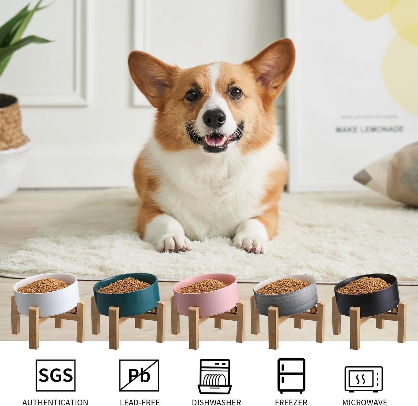 White Elevated/Raised 15°Tilted Anti Slip Ceramic Dog Bowl for Small/Medium Breeds,Slanted Bulldog Big Face Pet Food Water Feeding Dish with Stand for Cats and Dogs (3.6 Cups/28 OZ)