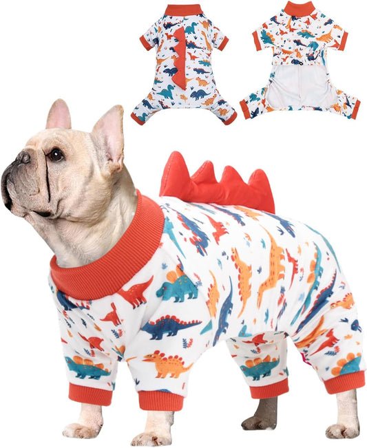 CuteBone Dinosaur Costume Dog Pajamas, Stretchy Spandex Crystal Velvet Sleepwear Coat for Small Dogs, Soft & Warm Pet Outfit Clothes for Cold Weather, Cozy Pullover Design COSP02M