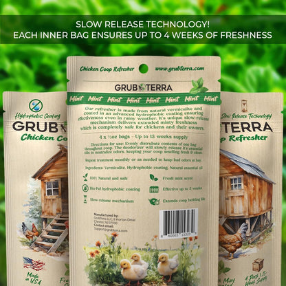 GrubTerra Coop Refresher Odor Freshener for Chicken Pen, Suitable for Chicken Waterer and Chicken Feeder, Smell Control Solution for Clean and Fresh Chicken Living Environment