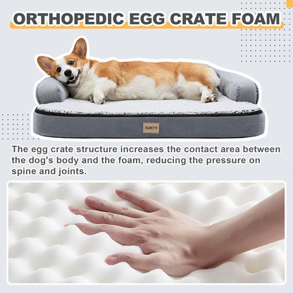 Jiupety Orthopedic Dog Bed for Large Dogs, Egg-Crate Foam Pet Couch Bed, Washable Pet Sofa with Removable Cover, Waterproof Lining and Anti-Slip Bottom, Grey, 35" x 25" x 7"