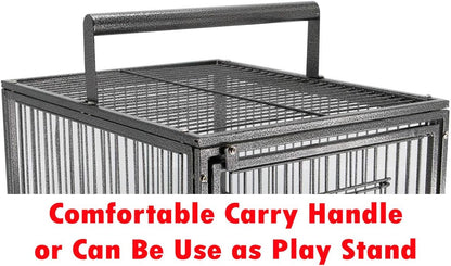 Portable Heavy Duty Travel Bird Parrot Carrier Cage Feeding Bowl Play Stand with Handle